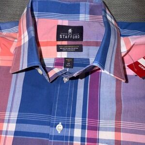Stafford Tailored Custom Mens 17 36/37!Regular Fit Plaid Button Down Shirt LT